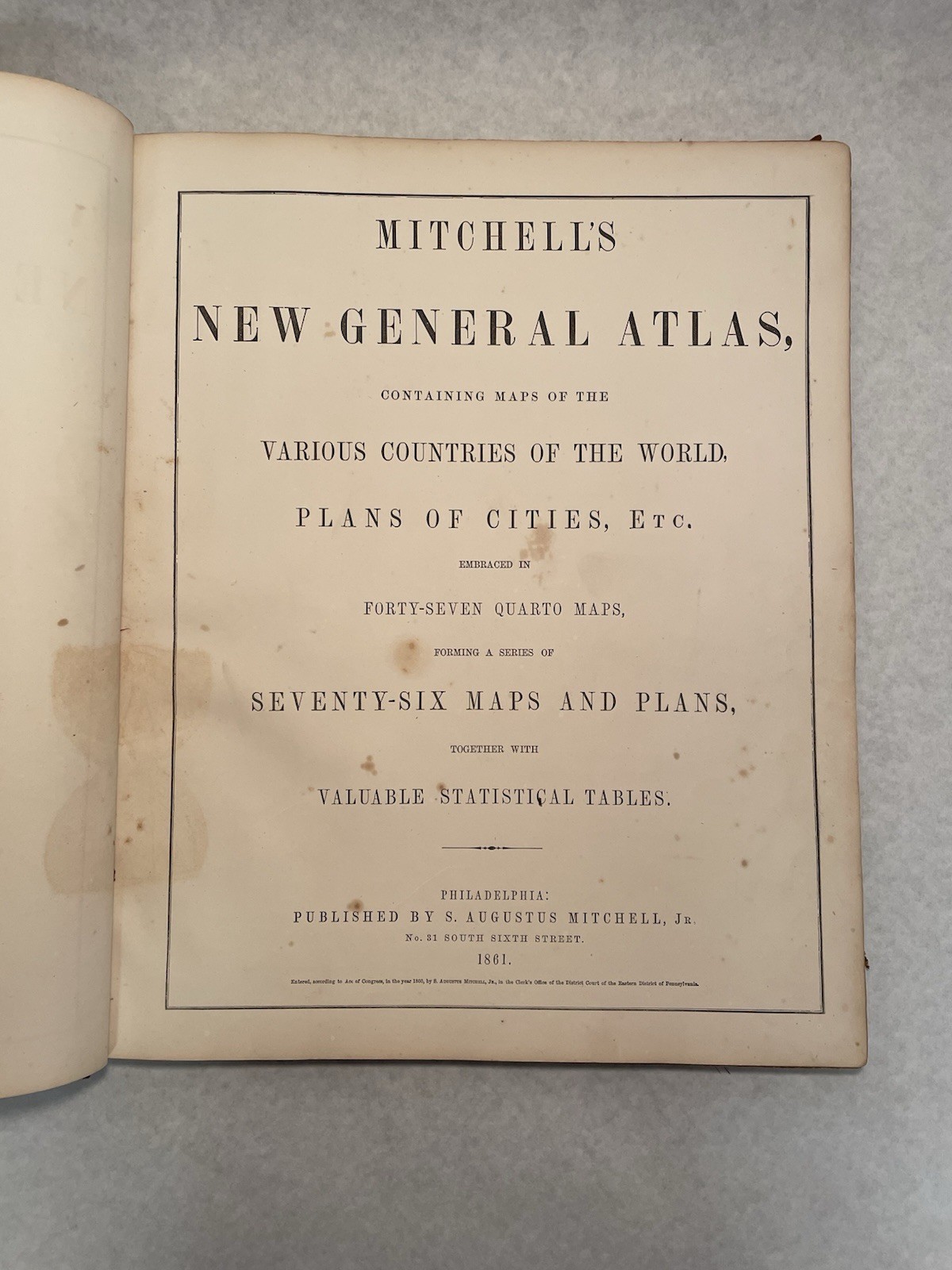 1861 Mitchell’s New General Atlas Maps World United States Hand Colored Complete