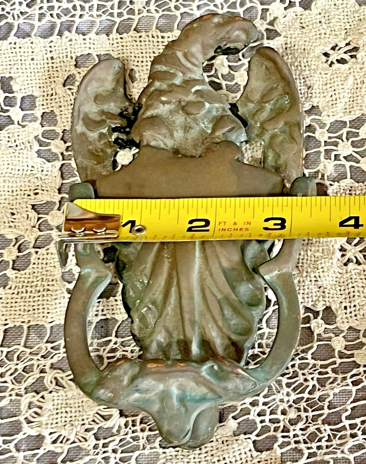 VTG Bronze American Eagle Heavy Door Knocker Winged Patriot Patina w/ Hardware