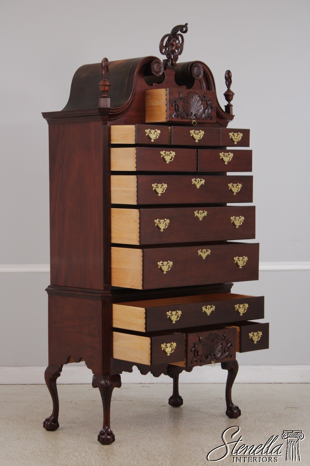 72594: BAKER Clawfoot Colonial Williamsburg Mahogany Highboy