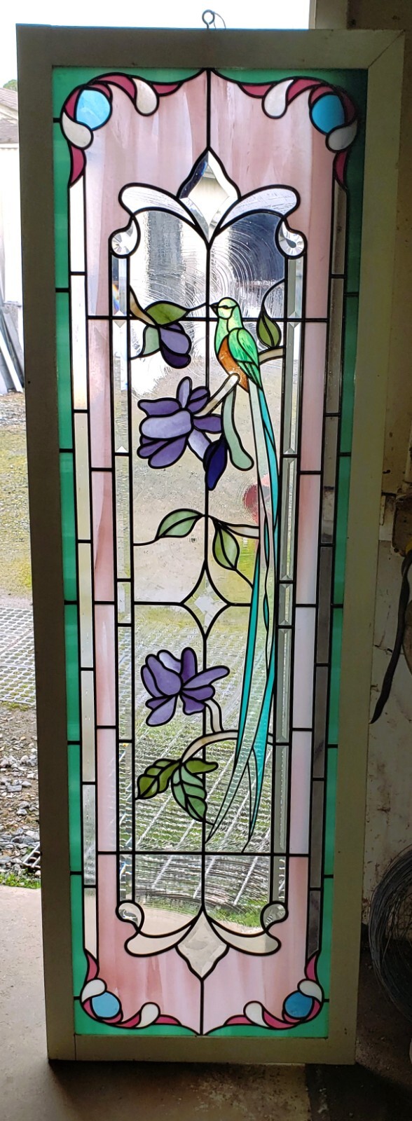 Tropical Bird in Paradise Stained Glass Window 66 1/2″ x 22 1/8″ GA9754