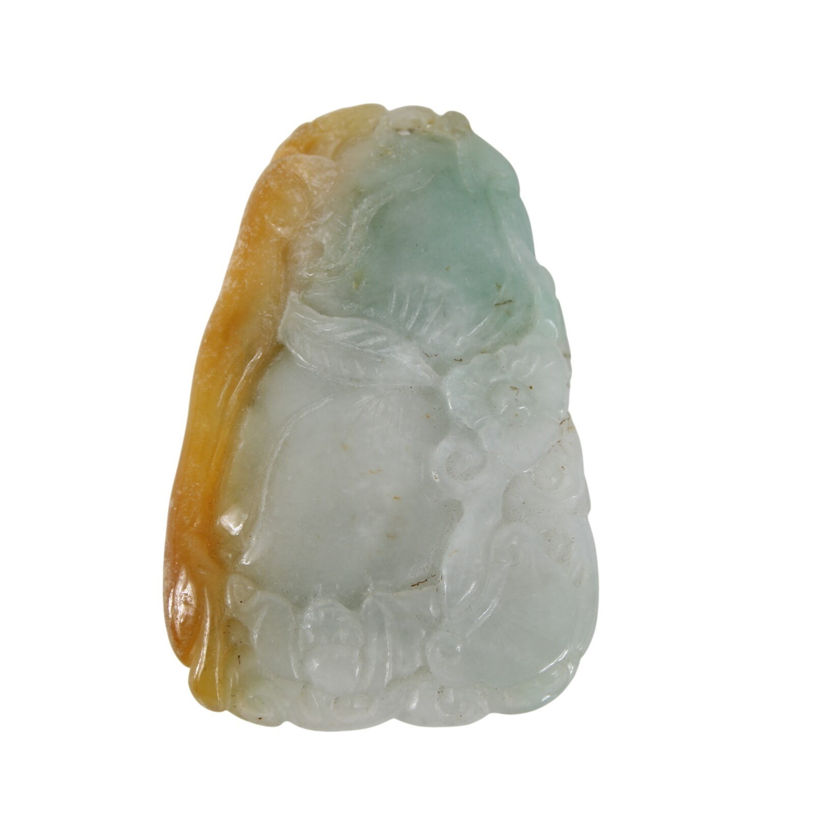 Jade Pendant White Green Russet Tones Carved Guanyin? Riding Dragon 2.5″ Pendant