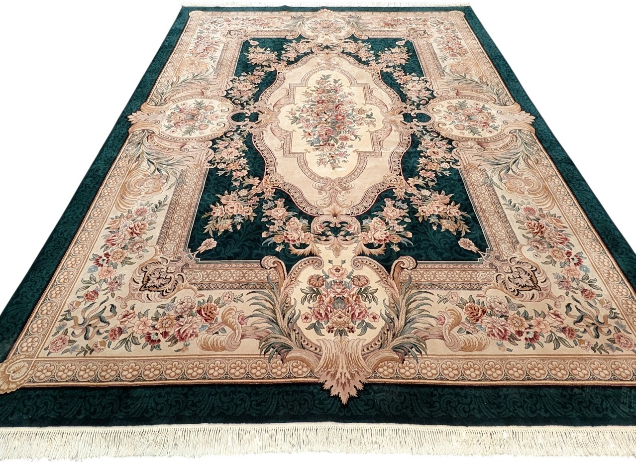 Aubusson Rug 9×12, Very Fine 200 KPSI, European French Savonnerie Design, Wool
