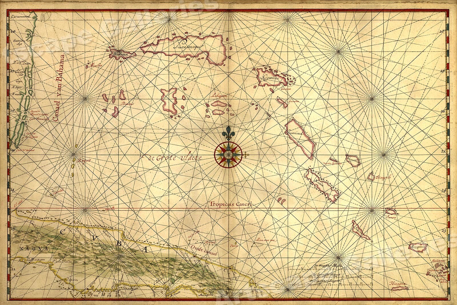 1650 Bahamas Caribbean Historic New World Map – 20×30