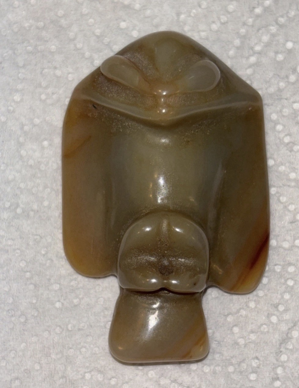 Stone Bat Amulet, Chinese Good Luck Charm & Pendant, w/ Pre-drilled String holes