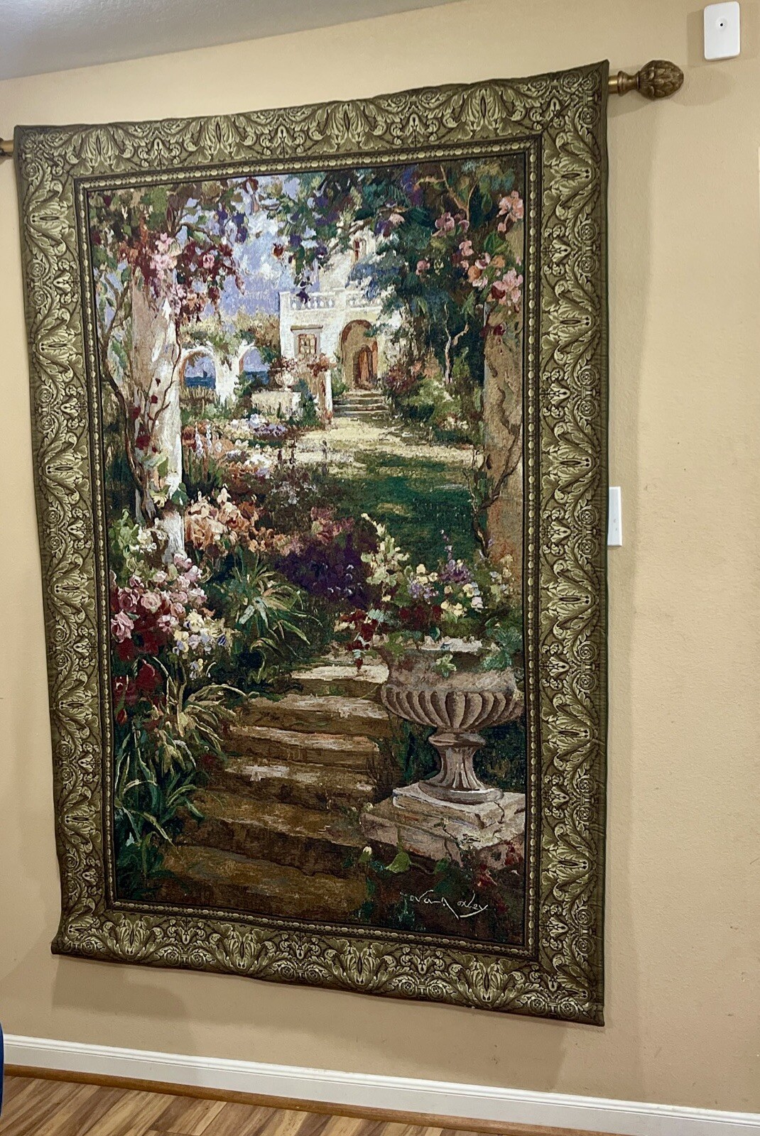 Large Stunning French Tapestry Tapestry With Rod “W” 54 Inches T” 80 Inches