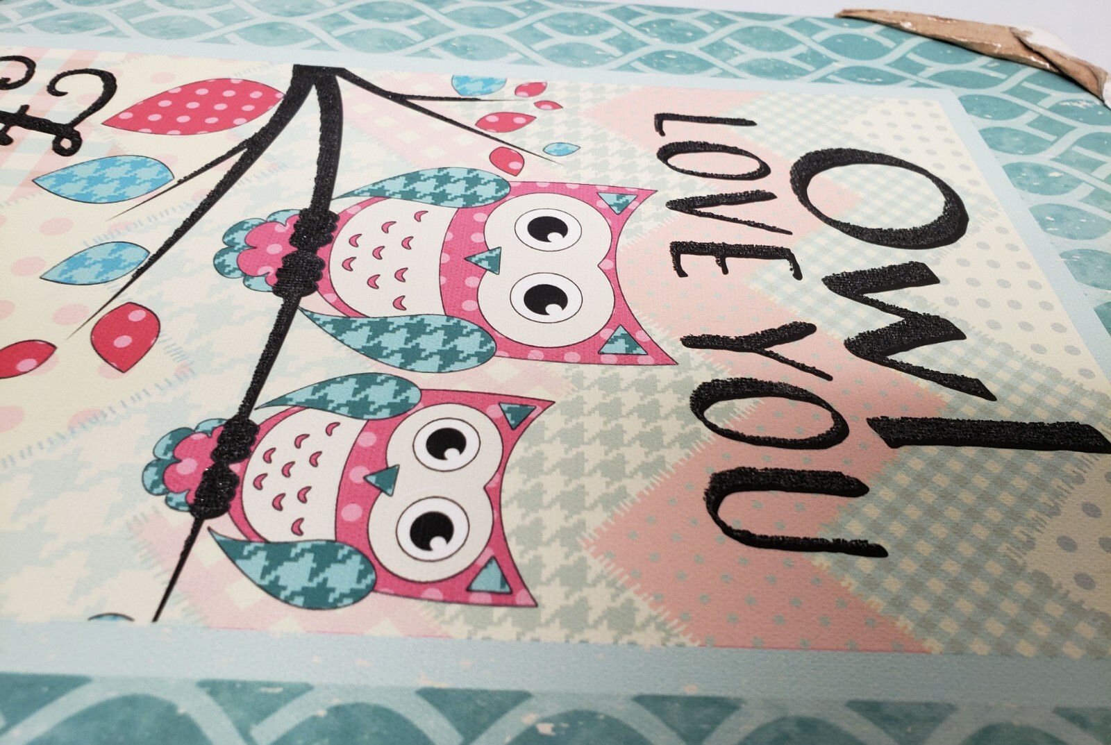 1 KITCHEN CANVAS WALL FRAME, app.10″ x 12″, 2 OWLS ON TREE, OWL LOVE YOU FOREVER