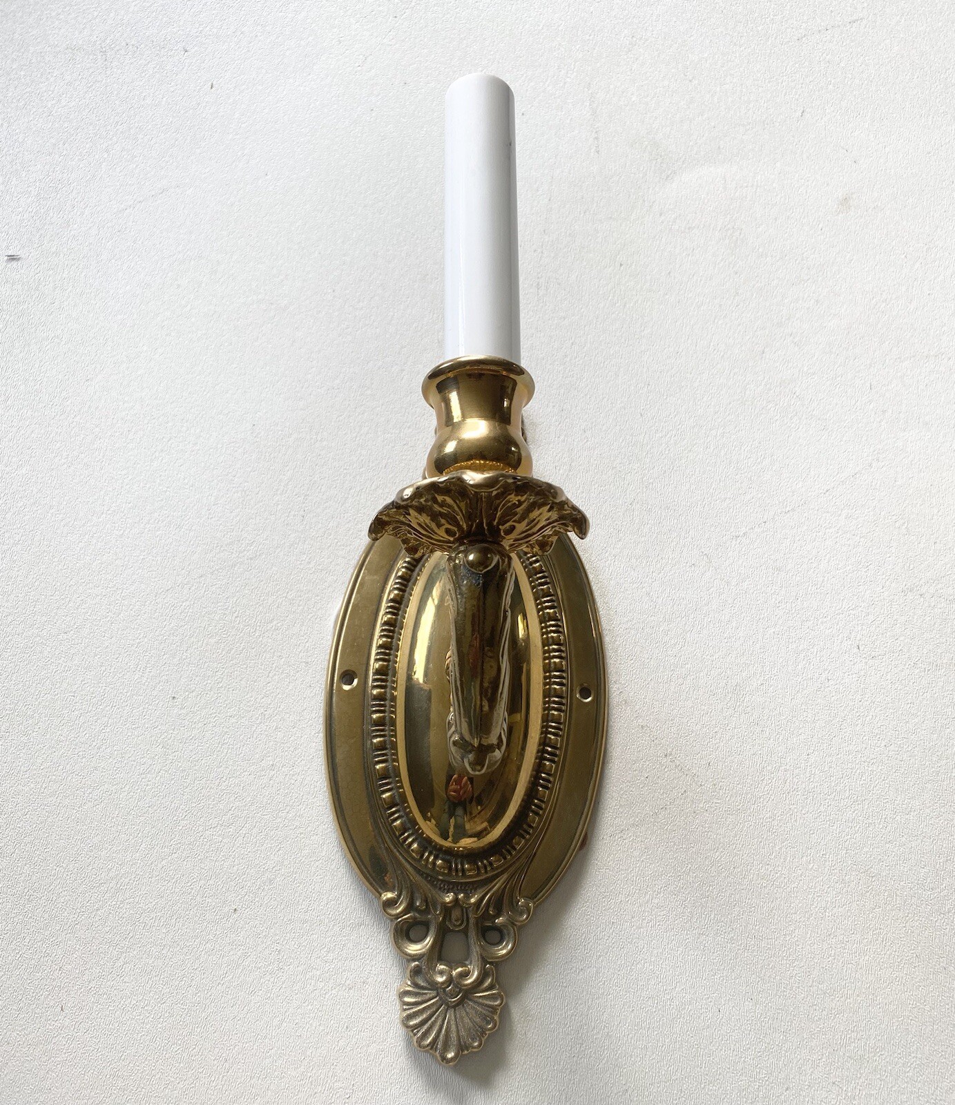 Antique Vintage Solid Brass Wall Sconce Light 1920s Restored Rewired w Shade
