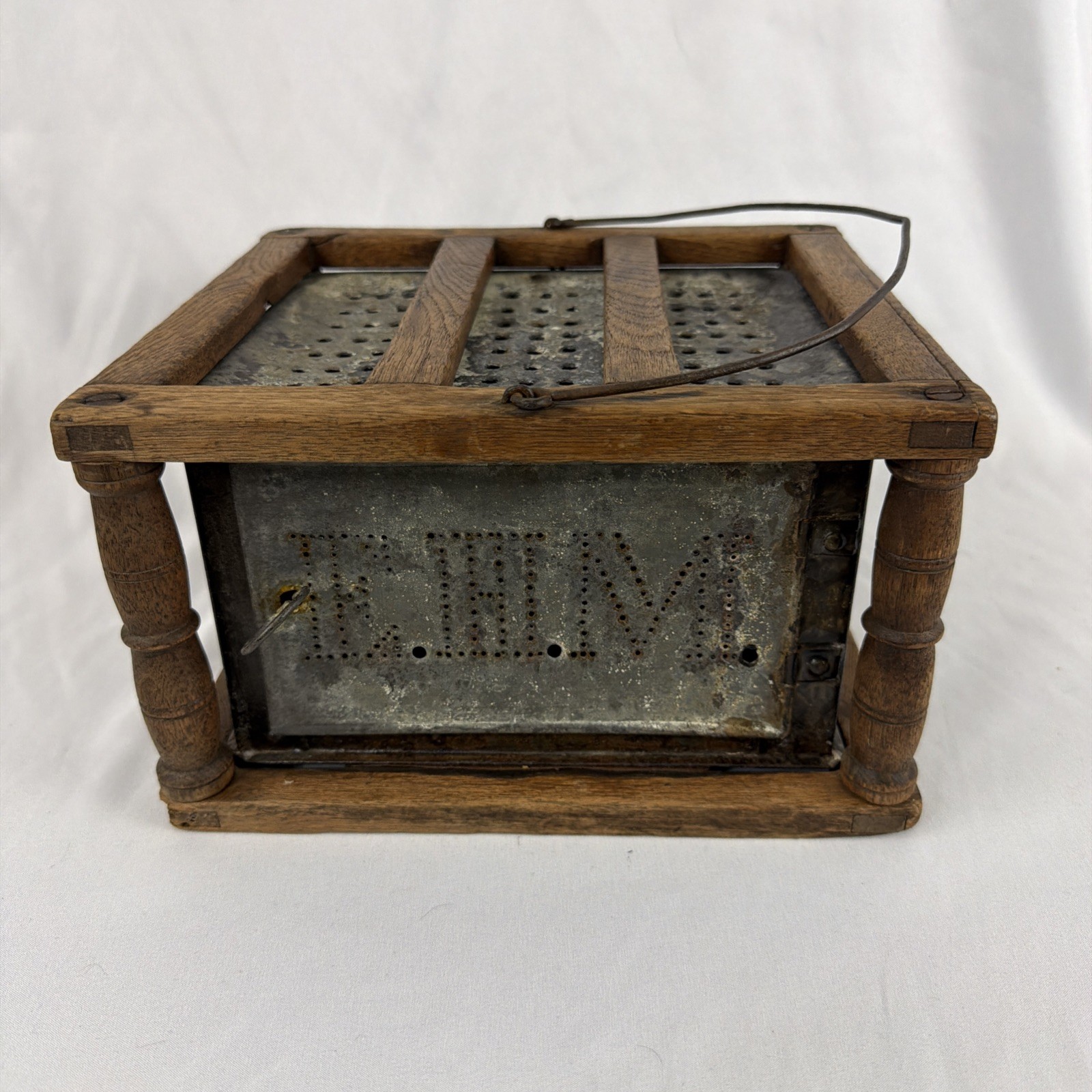 Antique Wood & Pierced Tin Foot Warmer – Carriage Buggy Primitive Folk Art