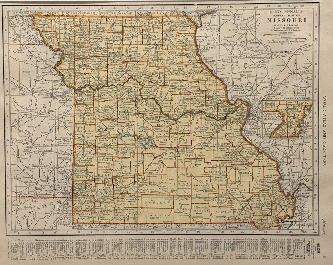 Antique Framed Missouri Roadmap 1939 Rand McNally Atlas, Cultural Decor Gifts