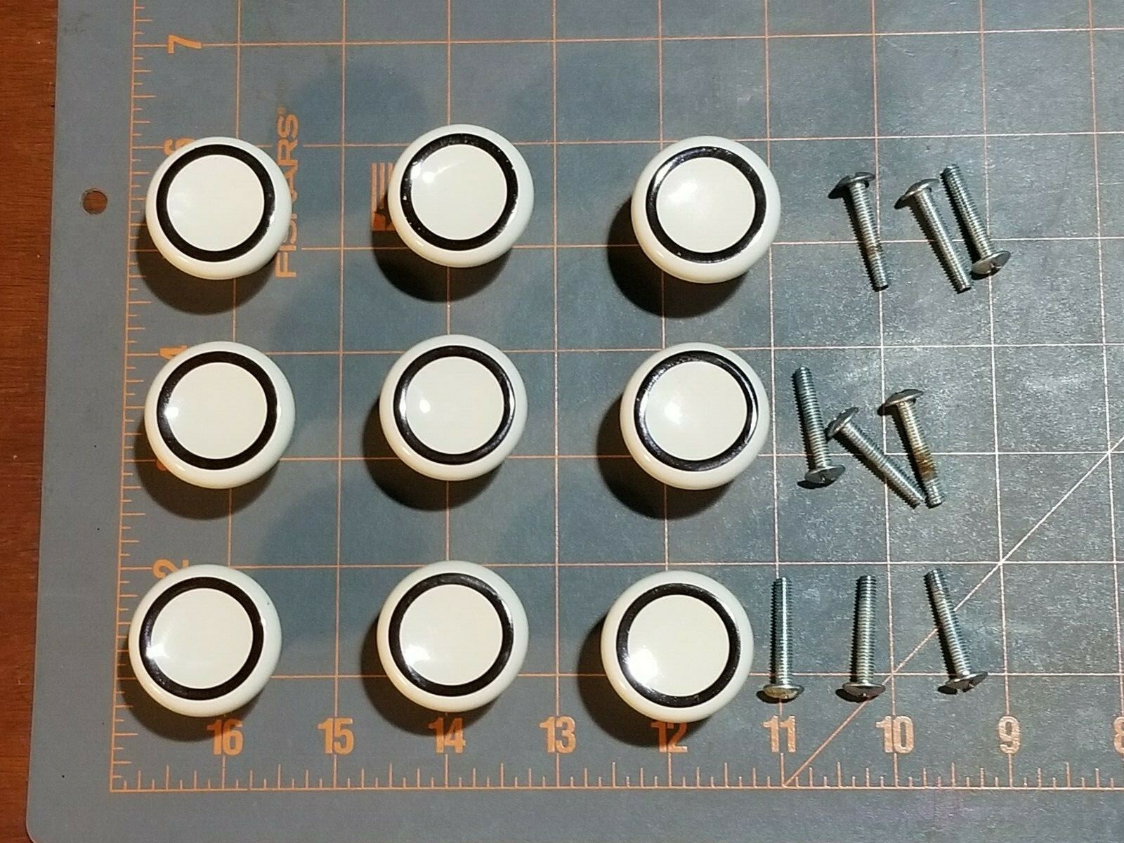 9 Vintage Round Cream Porcelain Handles With Brown Stripe Drawer Pulls