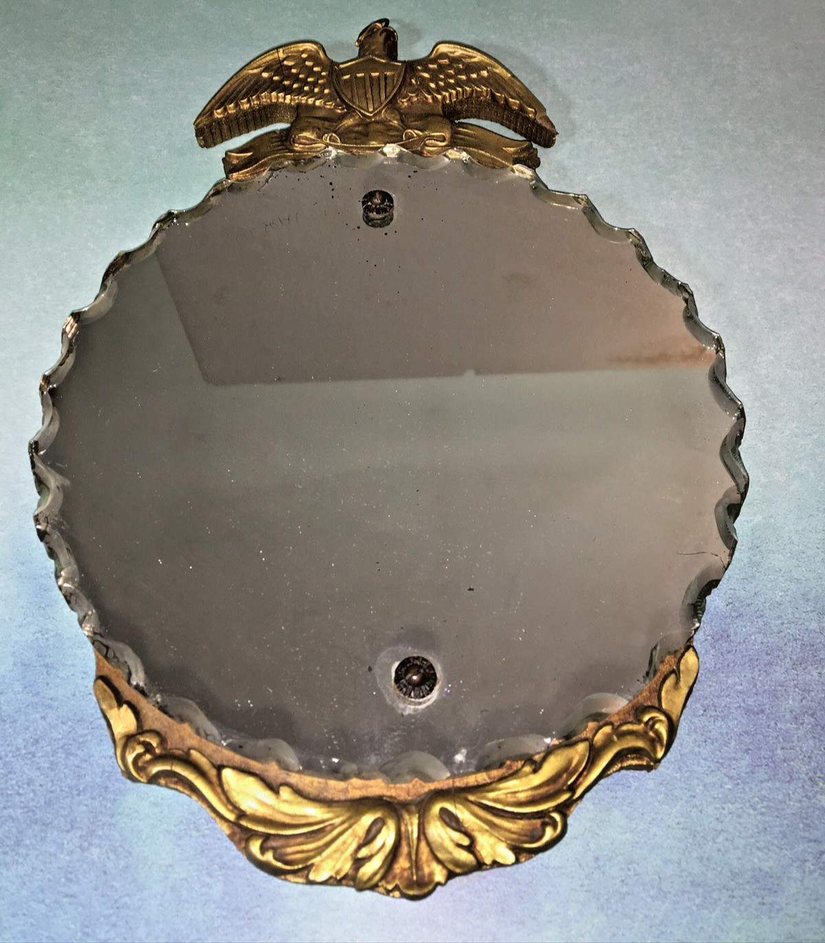 1930s American Federal Eagle Shield Ornate Scalloped Wall Mirror VINTAGE USA
