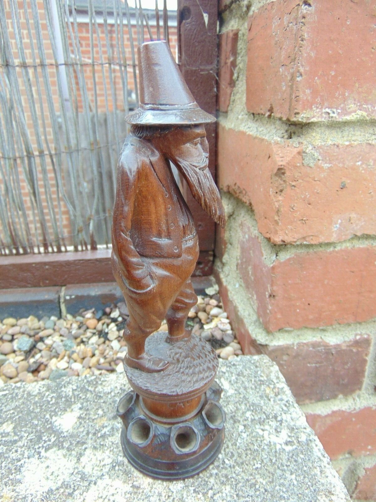 Black Forest Figural cigarette holder stand hand carved antique 19th C rare