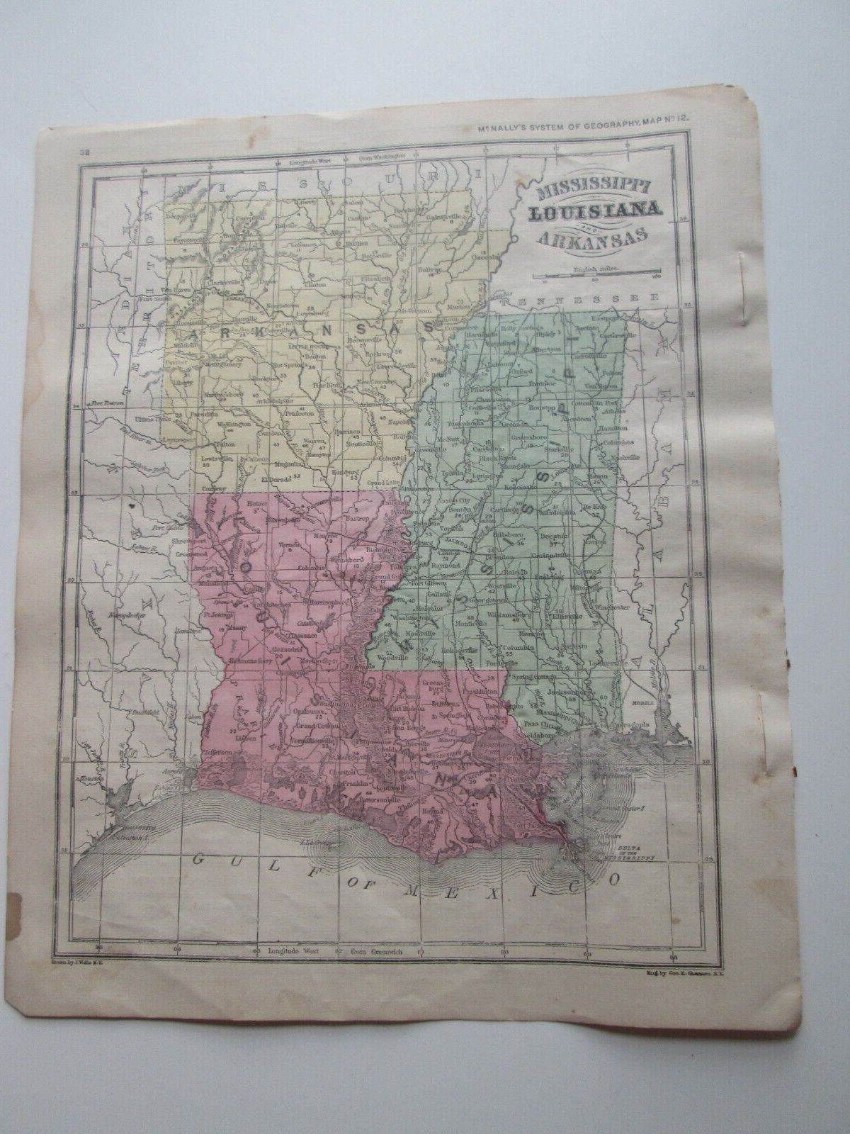 (1) 1860 “MAP OF MISSISSIPPI, LOUISIANA, ARKANS” FRANCIS McNALLY’S “GEOGRAPHY”