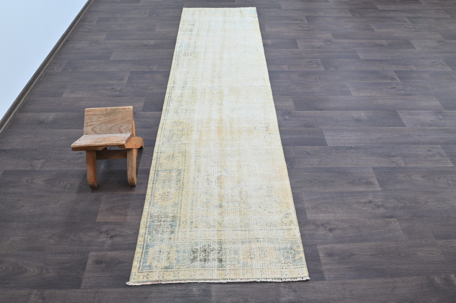 Vintage Turkish Runner Rug 2x9ft Wool Anatolian Handmade Hallway Oushak BEIGE