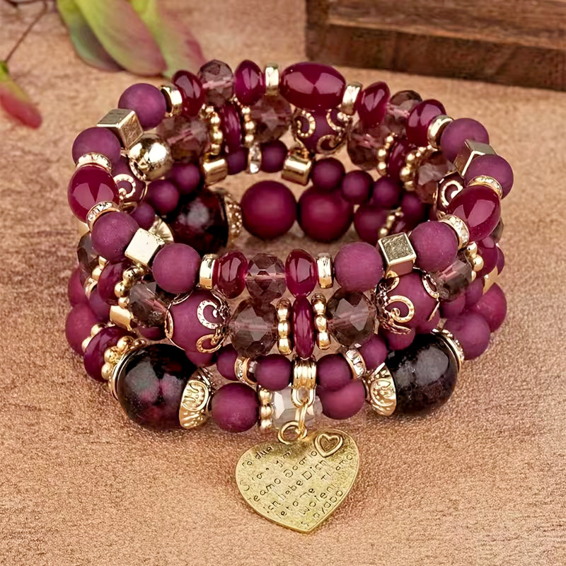 Elegant Design Women’s Chic Bracelet Set with Heart Charm & Rhinestone Accents