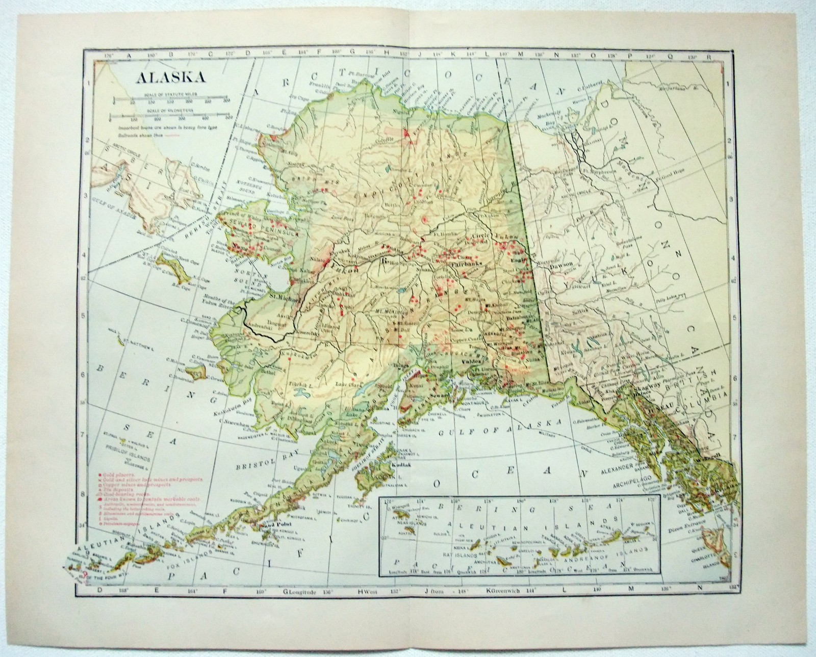 Alaska Territory – Original 1914 Map by Dodd Mead & Company. Antique