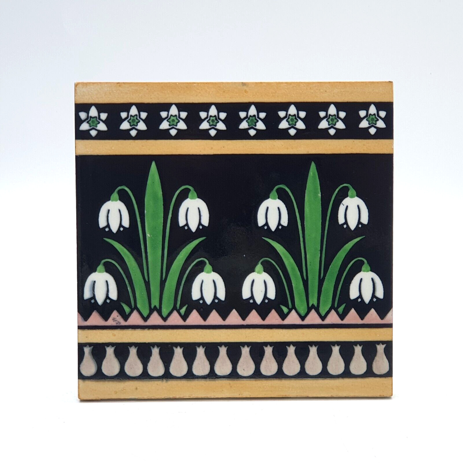 Minton Hollins & Co Snowdrop Tile Designed by Christopher Dresser C1880 AE5