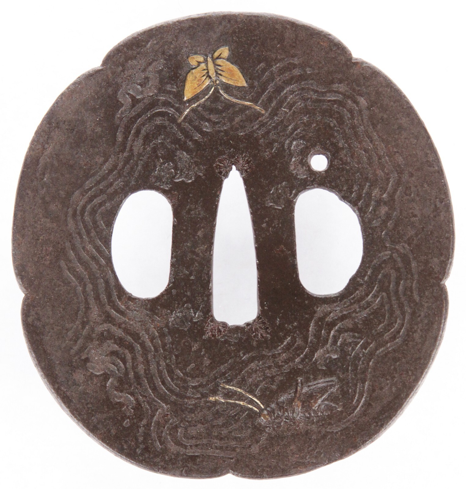 Antique Japanese Iron Tsuba Insects Butterfly Cricket Snail Sword Guard Fitting
