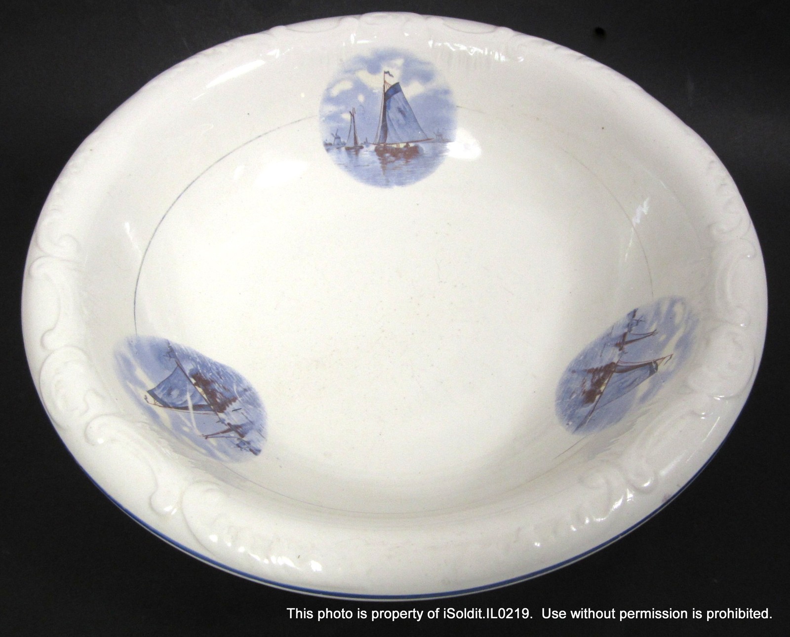 ANTIQUE PORCELAIN WASH BASIN Bowl CROWN POTTERIES C.P. Co. Sailing Ships