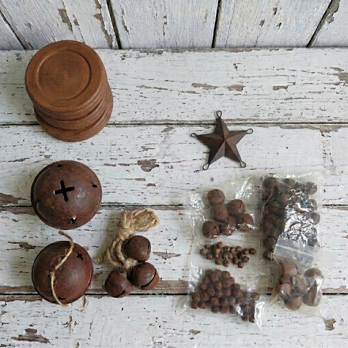 Primitive Rusty Look Tin Lids Snowflakes BELLS 1/4 Christmas Craft Supply