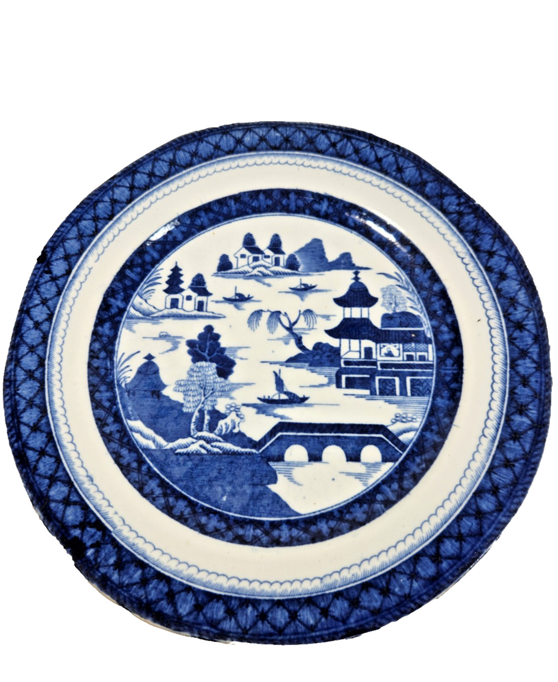 Antique Mason’s Patent Ironstone China 9.25 in Plate Blue & White EUC
