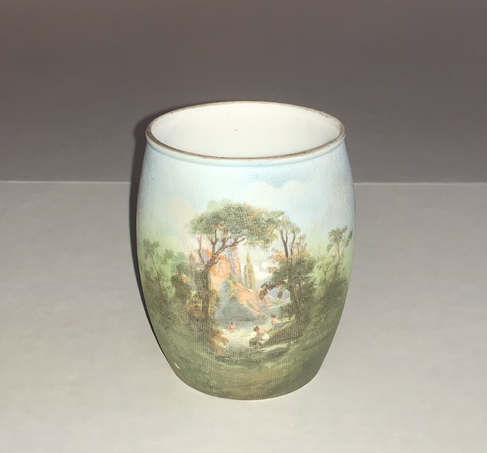 Antique Royal Bayreuth Tumbler Holder Castle W/ Ladies In The River Tapestry