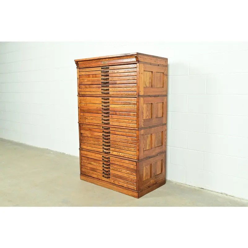 Antique Arts & Crafts Oak Flat File Cabinet by Hamilton, Circa 1900