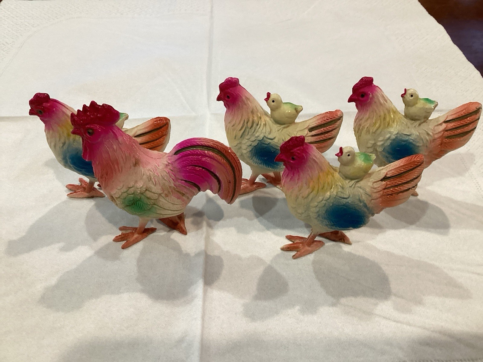 VINTAGE CHICKEN & ROOSTER CELLULOID X 5 FROM JAPAN WITH LABELS
