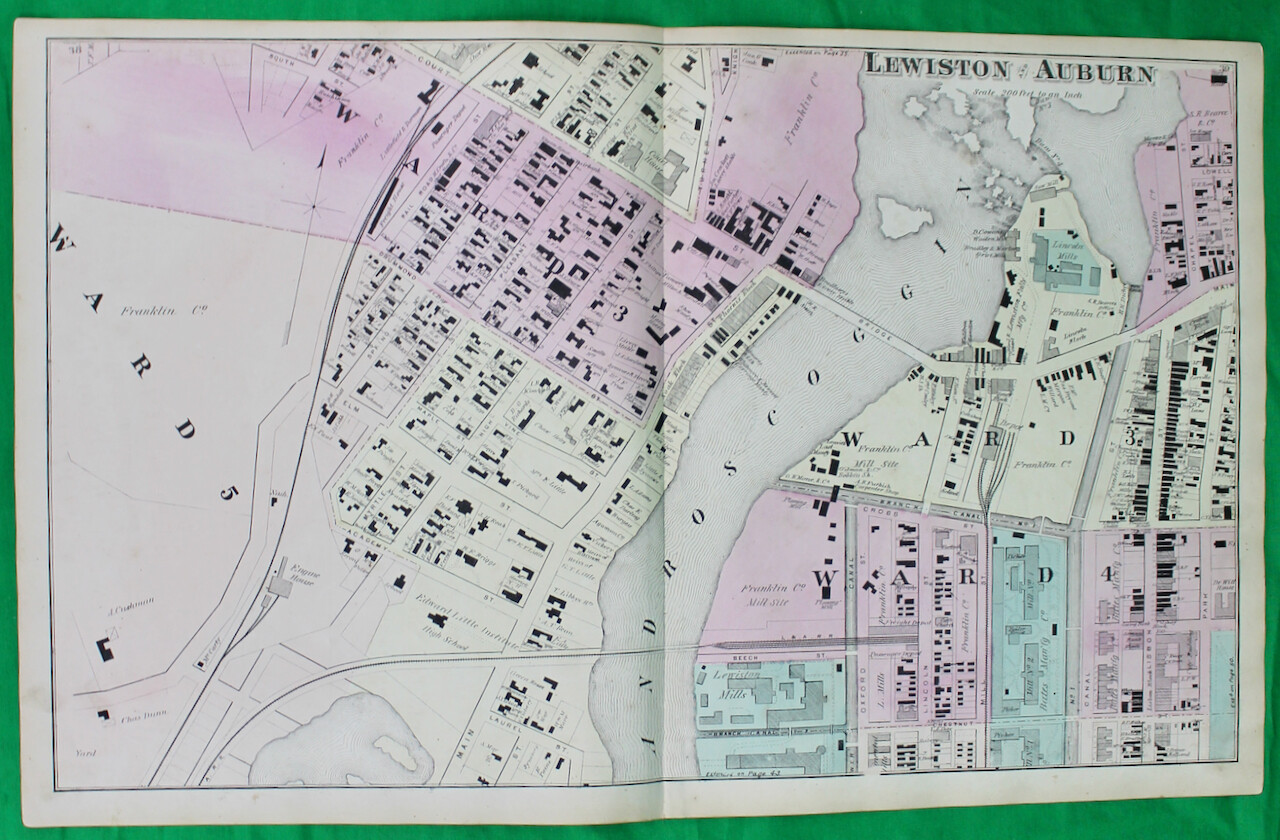 Orig 1873 Sanford Everts & Co. Maine Androscoggin County Lewiston/Auburn Map #2