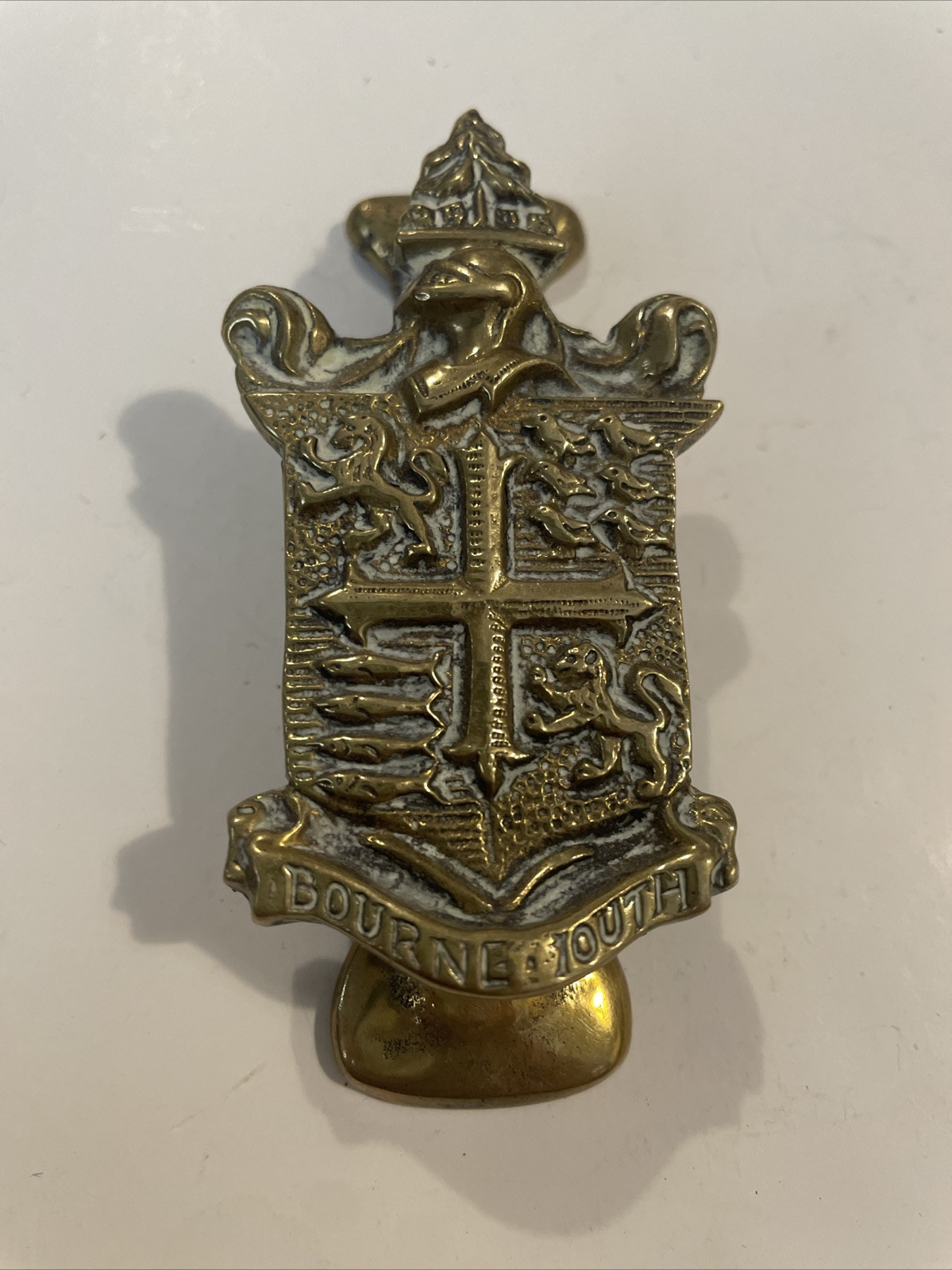 Vintage Brass Bournemouth Coat Of Arms Door Knocker Dorset