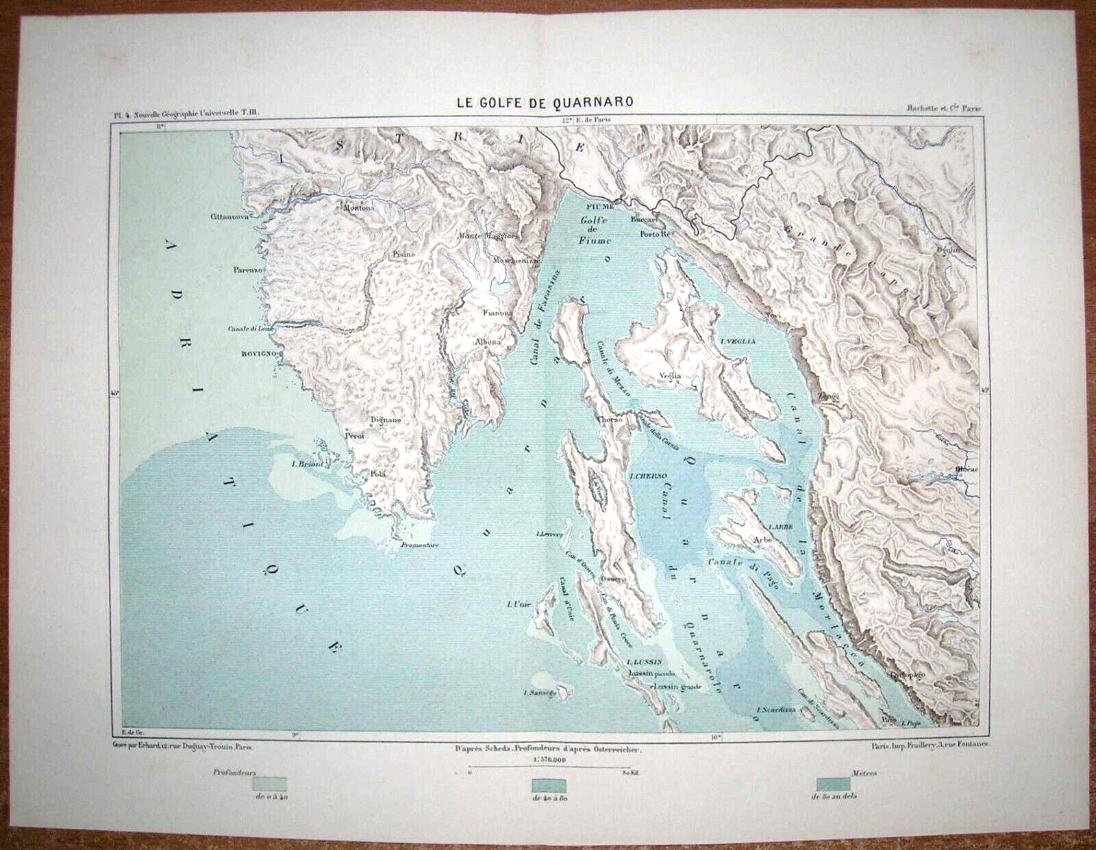 1878 Reclus map KVARNER GULF, NORTHERN ADRIATIC SEA, CROATIA, #4