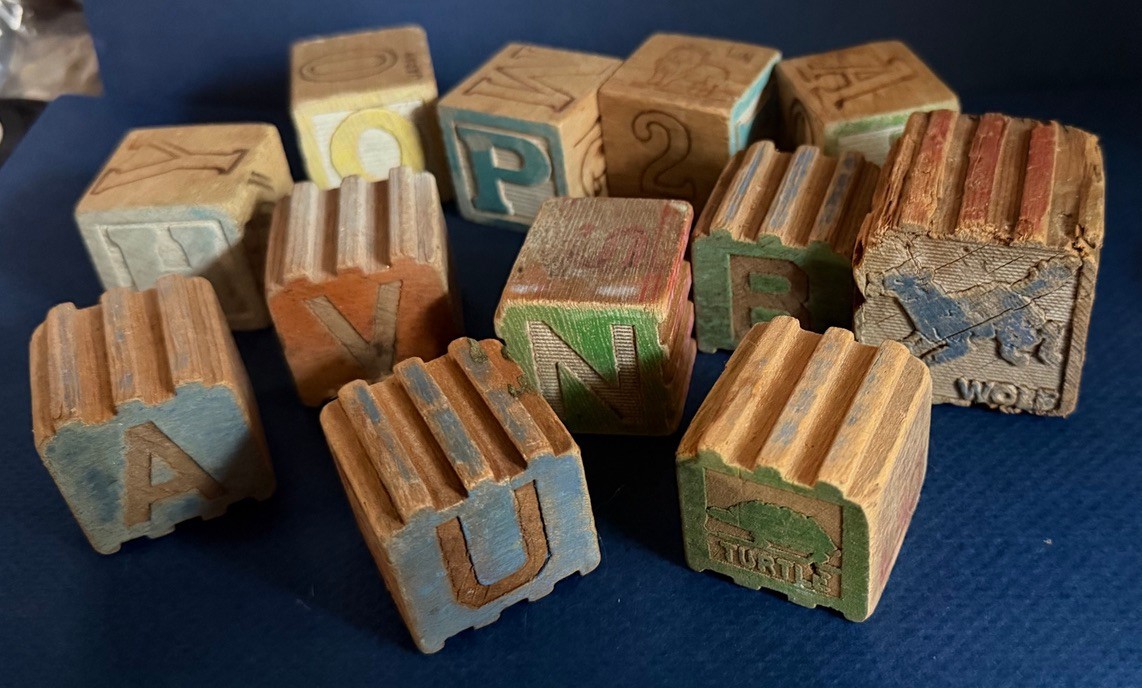 12 Early Antique Wood ABC Blocks Alphabet