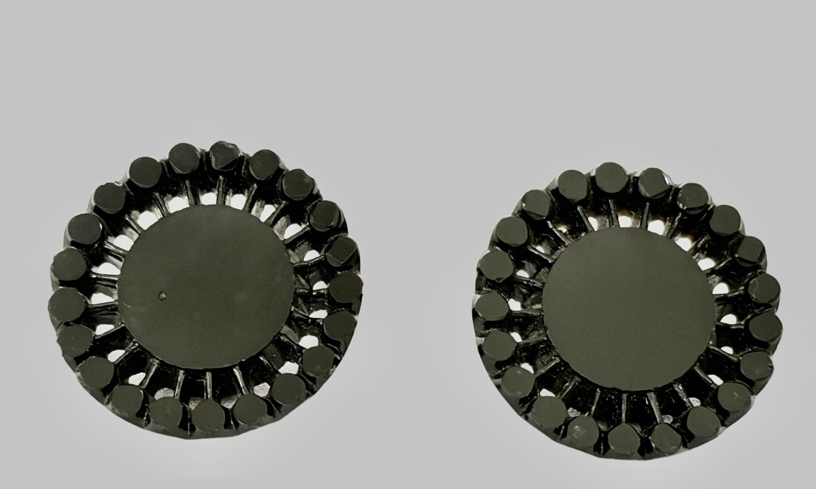Set Of 2 Antique Victorian Mourning Era Black Glass Buttons~Sunburst Halo 22mm