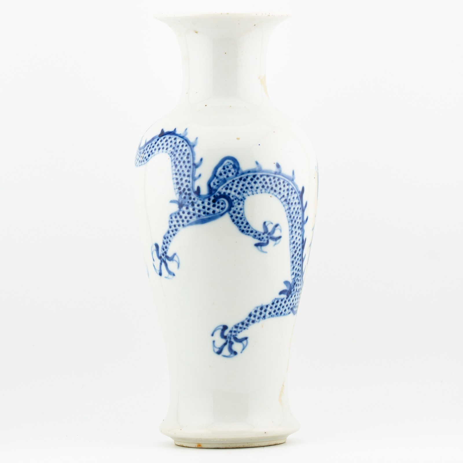 Chinese Blue de Hue Dragon Baluster Vase Noi Phu Marked Qing Vietnamese 19C