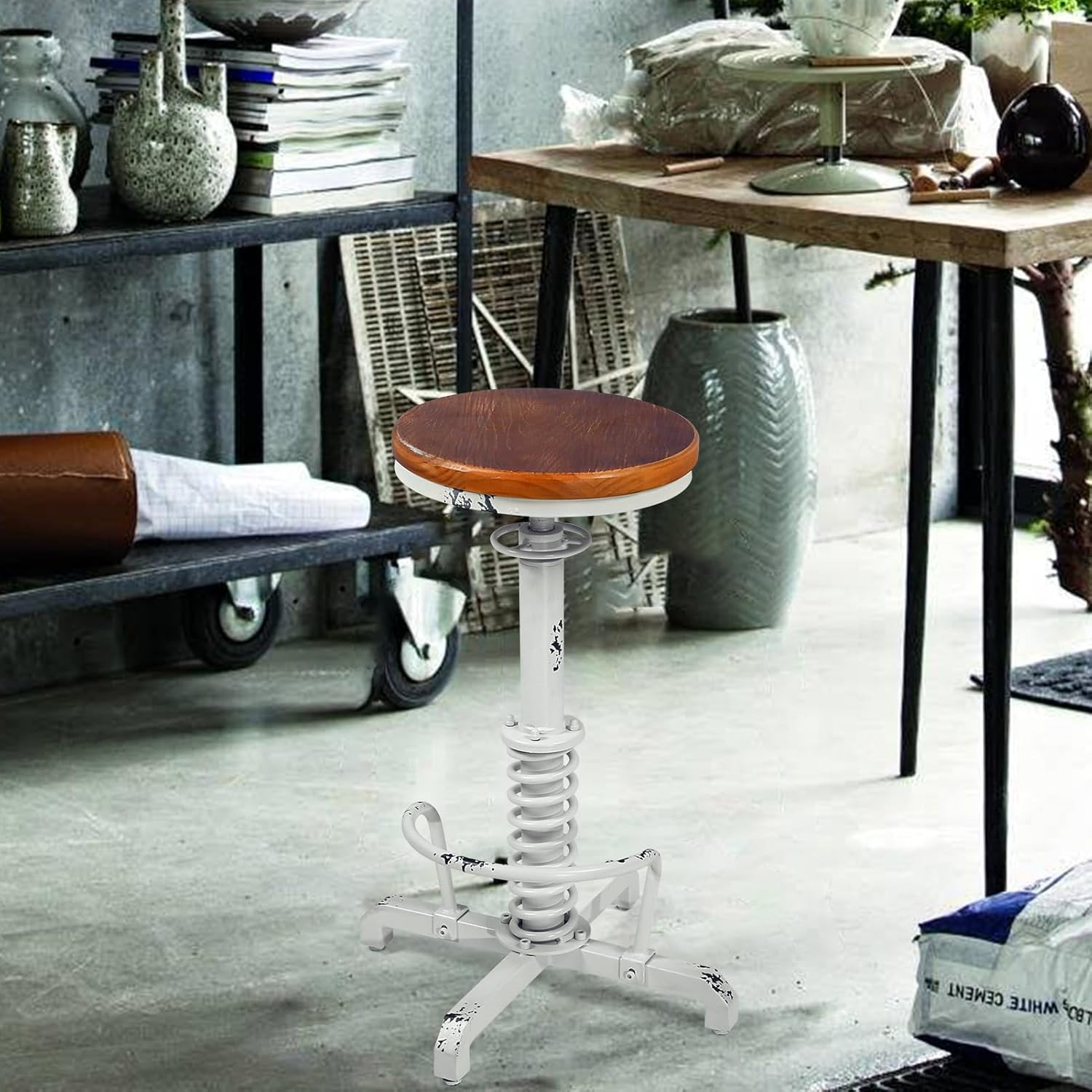 Vintage Steampunk Adjustable Bar Stool – Industrial Metal & Wood Design