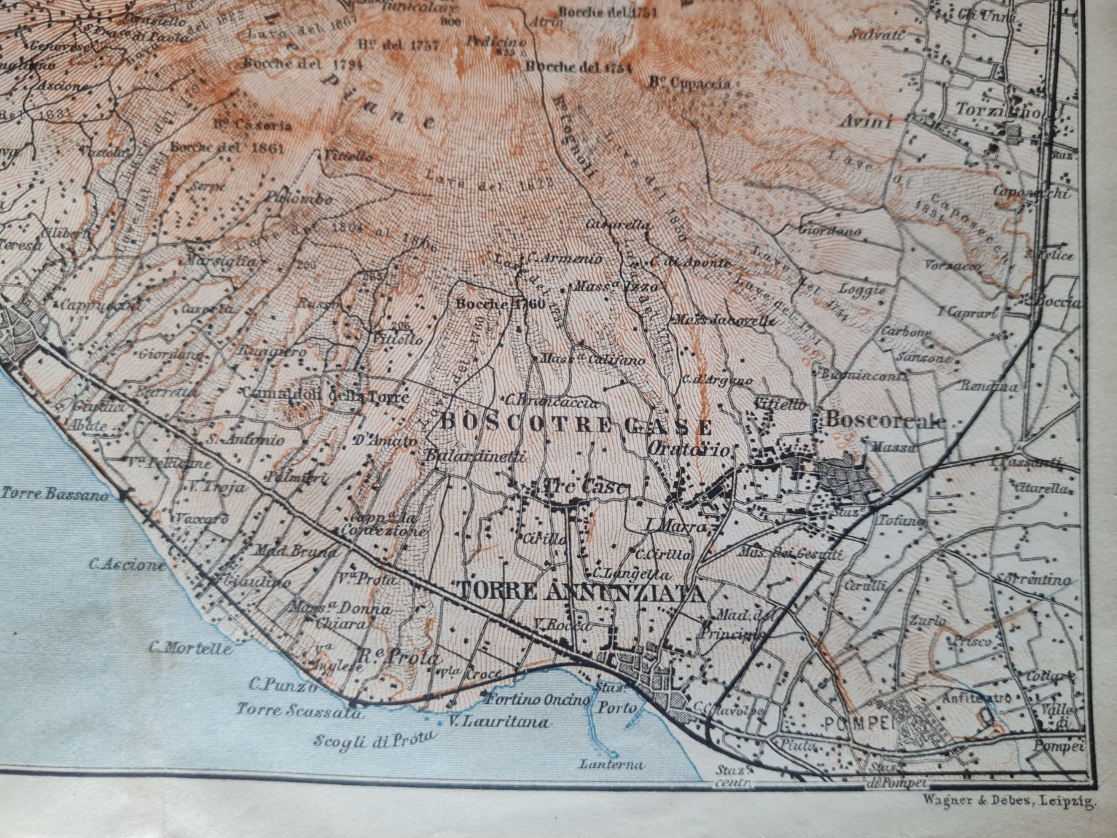 Antique (1893) map – Contorni di Napoli – Environs of Naples – Vesuvius – Italy