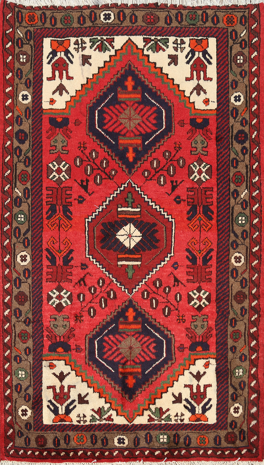 Vintage Tribal Geometric Hamedan Accent Rug 3×5 Wool Hand-knotted Foyer Carpet