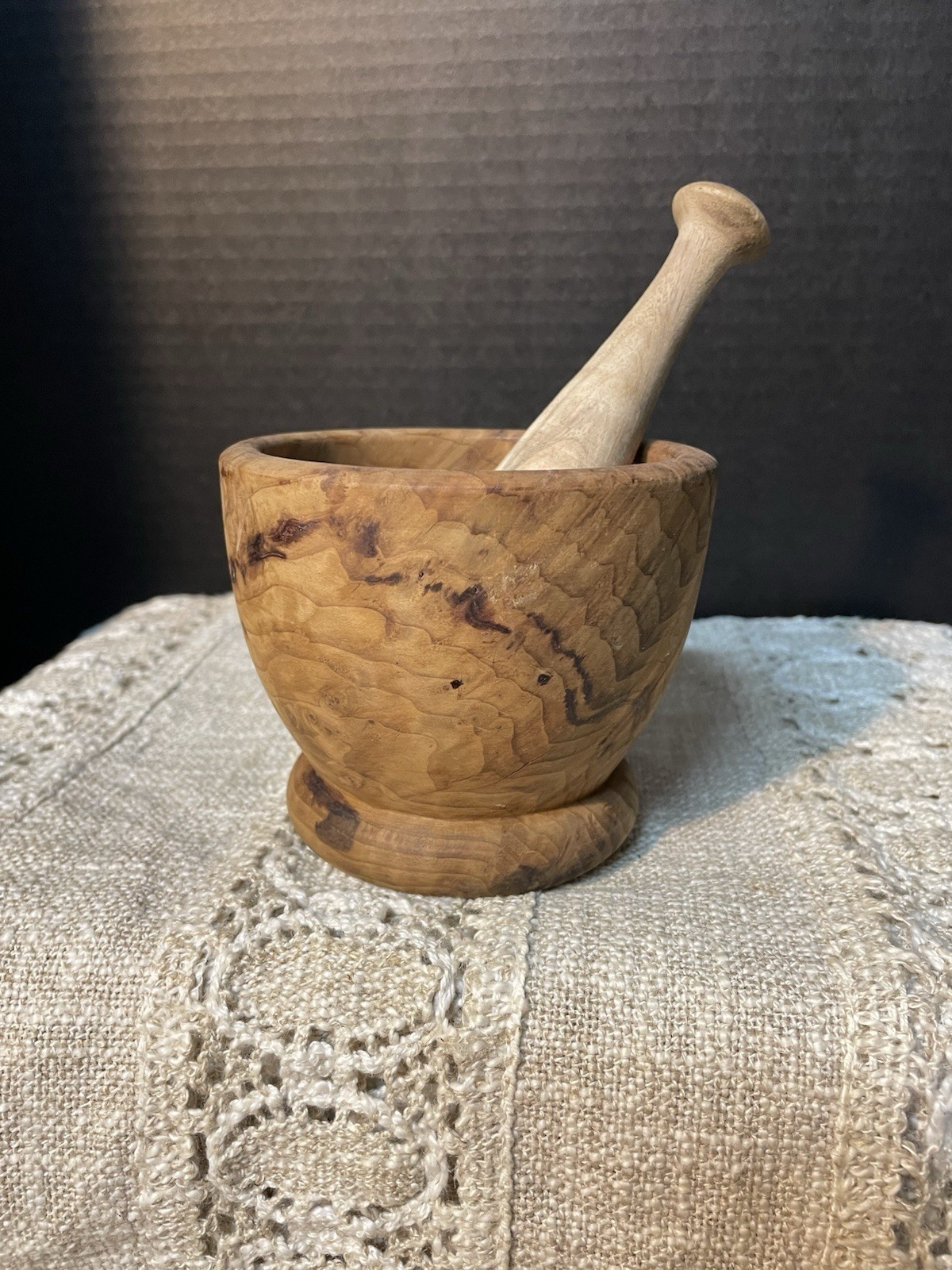 Antique Primitive Hand Turned Wooden Mortar & Pestle Spice, Herb Medicinal Grind