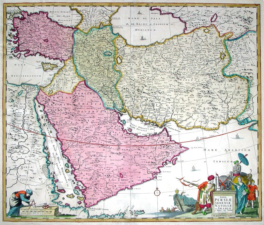 c 1730 NOVA PERSIAE ARMENIAE, NATOLIAE, et ARABIAE- ORIGINAL ANTIQUE HAND COLOR