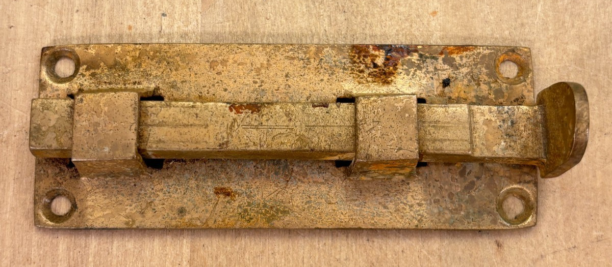 Vintage Solid Brass Surface Bolt Door Latch, Salvage