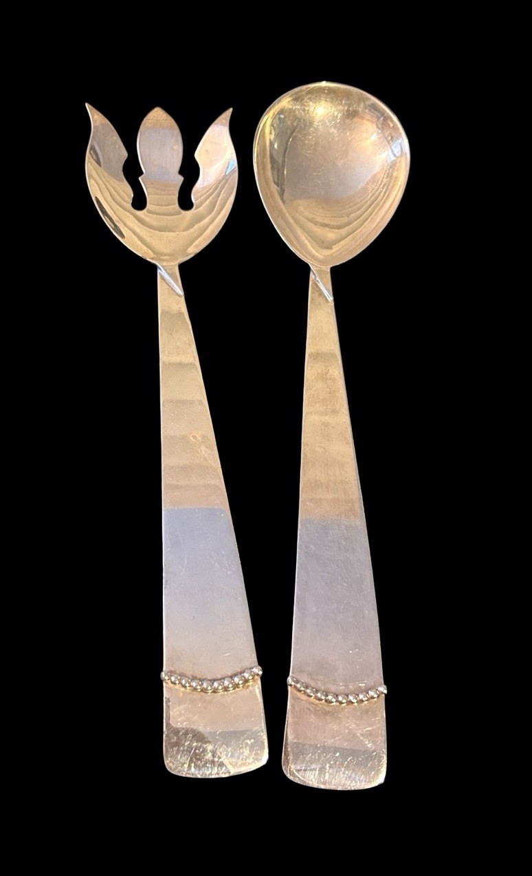 VTG Three Crowns Silversmiths Silverplate Salad Fork & Spoon 12” Serveware Set