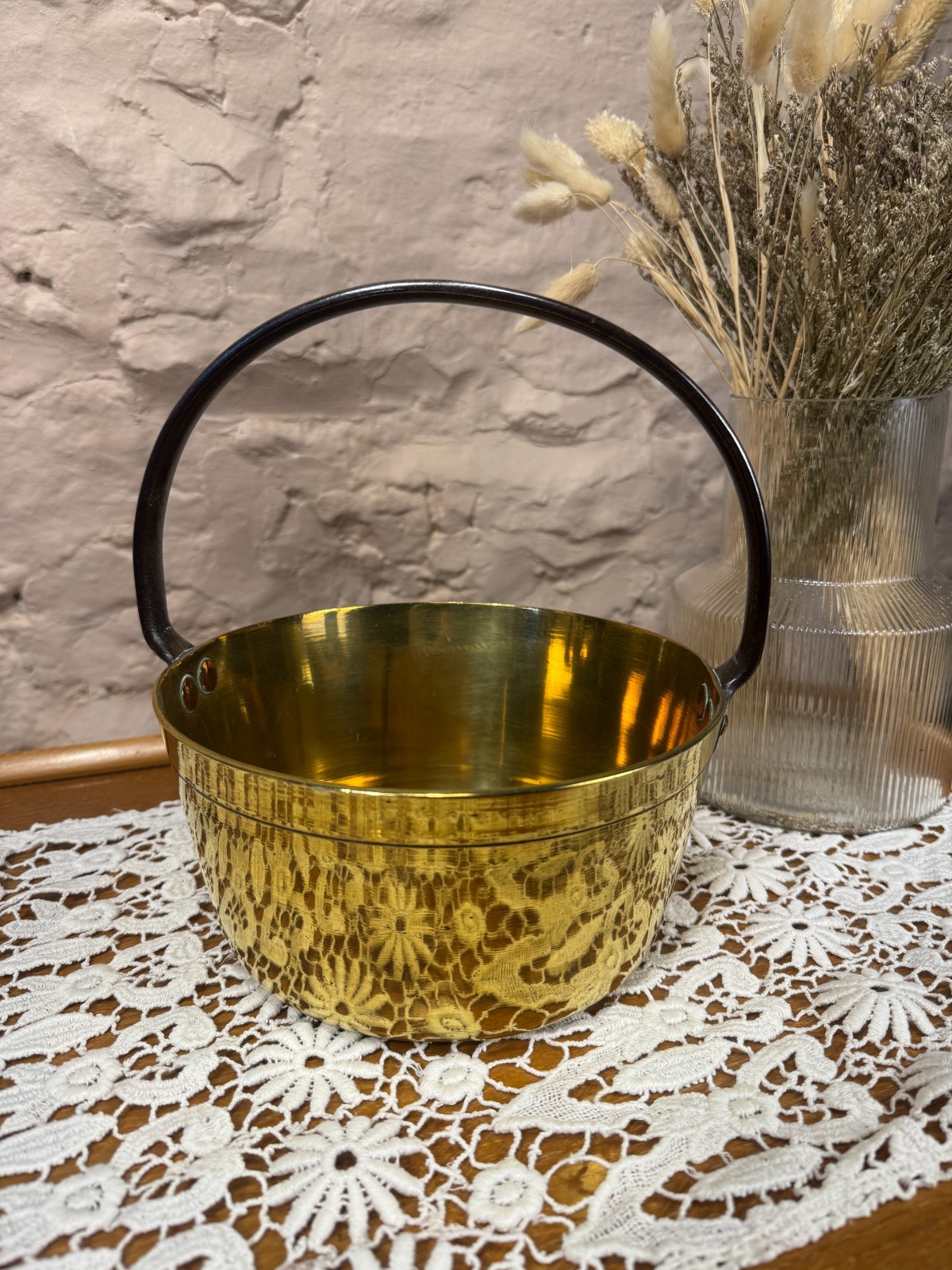 Antique Brass Jam Pan with Wrought Iron handle 21cm Diameter and 10cm Deep 1.9kg