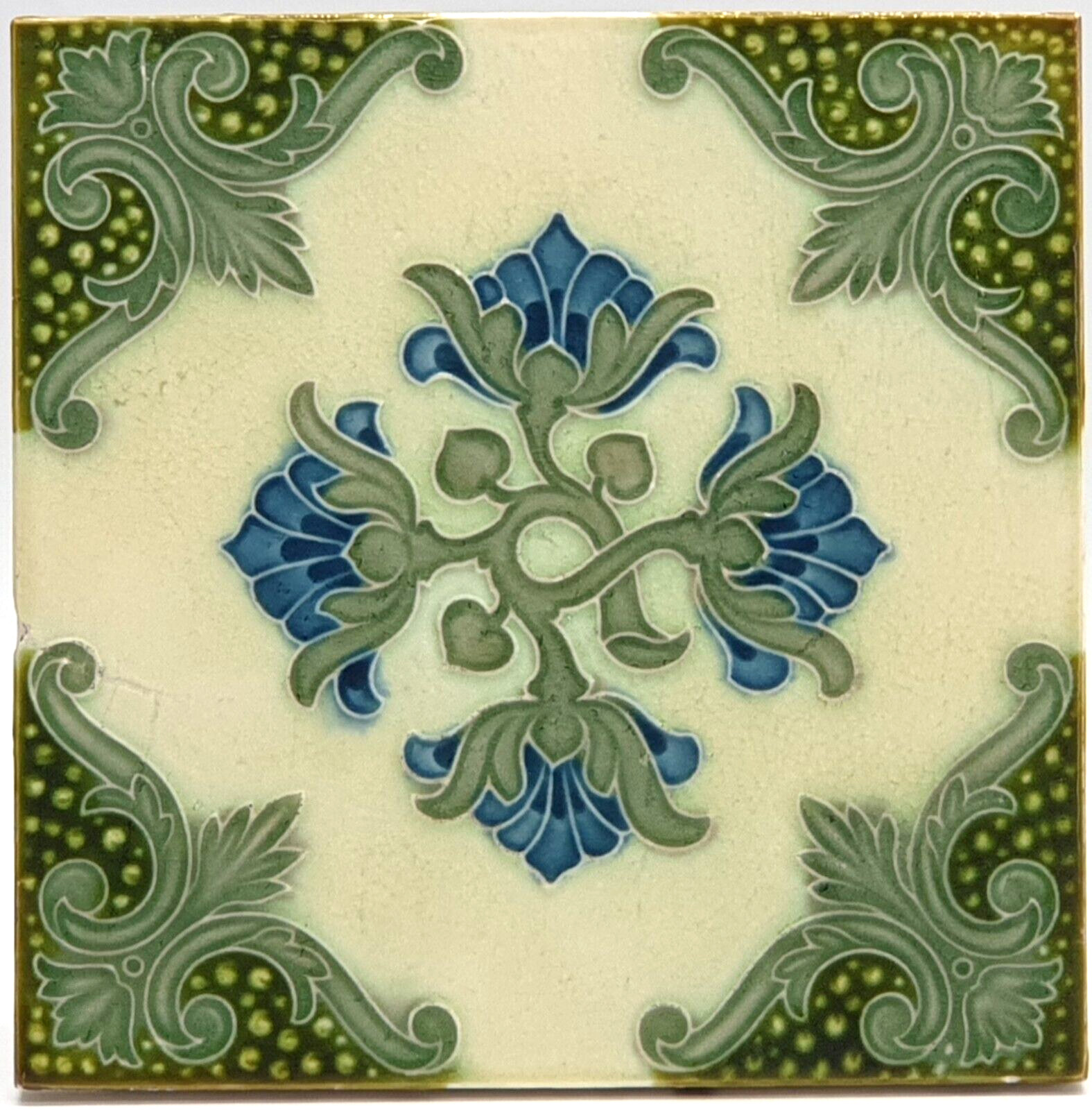 Art Nouveau Fireplace Tile Floral Majolica by Pilkington C1902