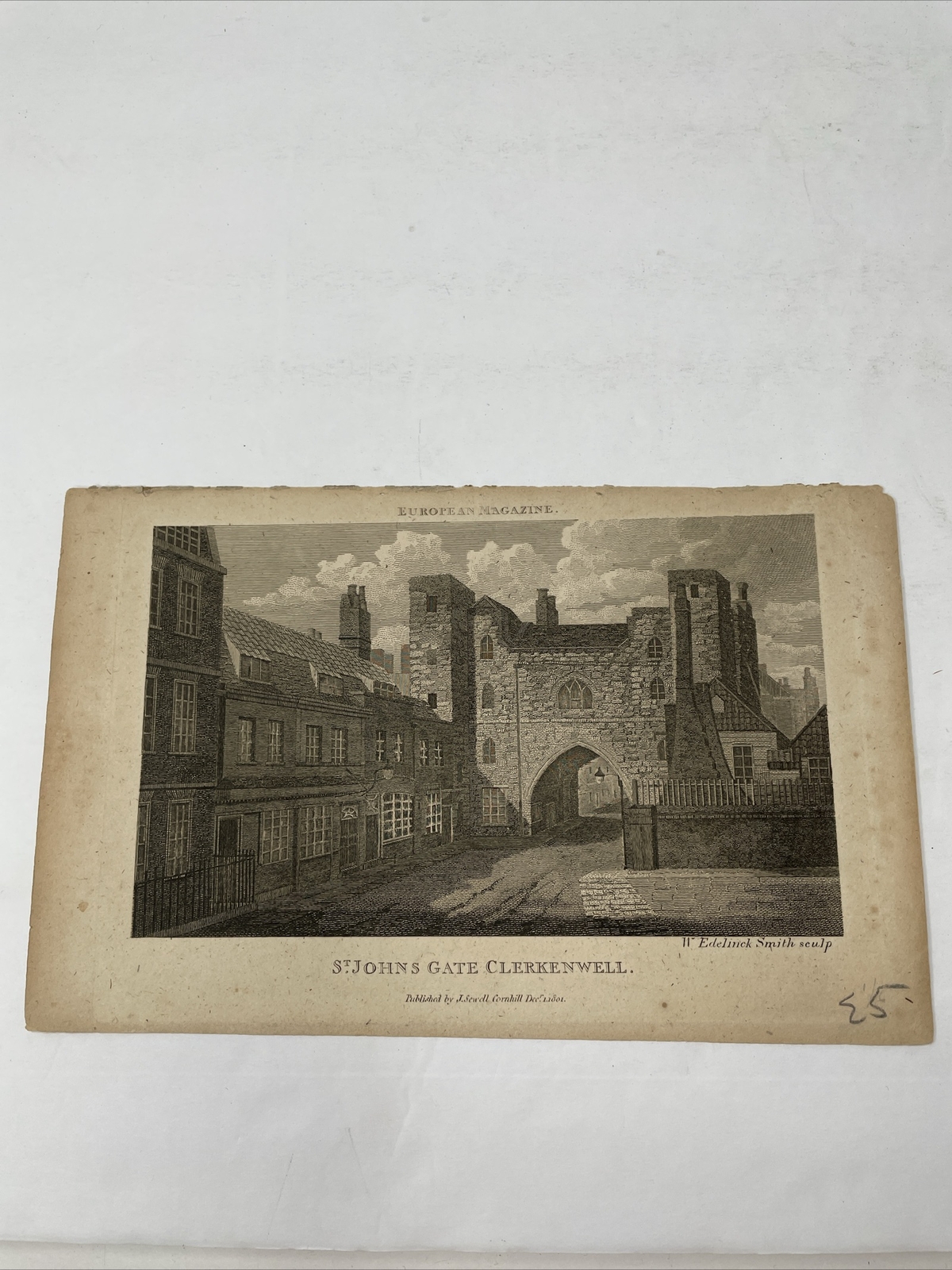 VTG 1801 Engraving St Johns Gate Clerkenwell Edelinck Smith J.Sewell Cornhill G3