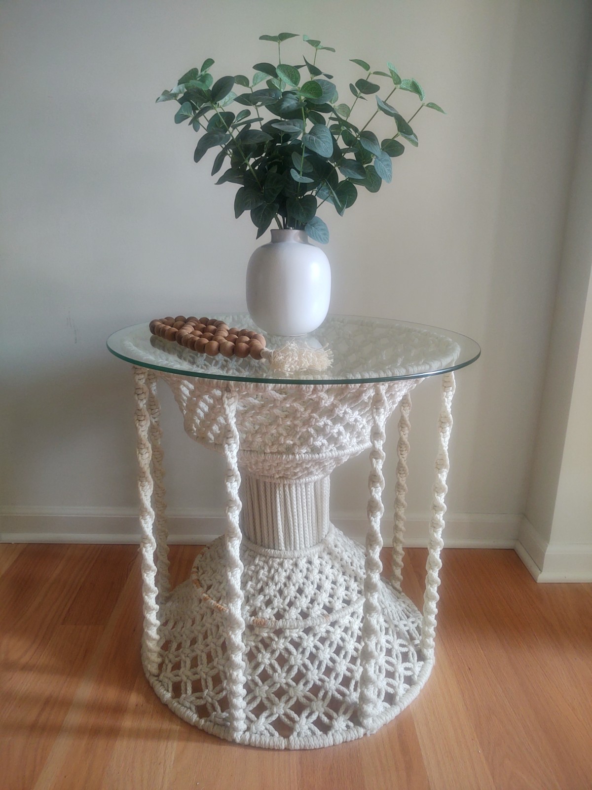 ✨Vintage Hippie Boho Hand Woven Macrame Hourglass Side End Table Plant Stand
