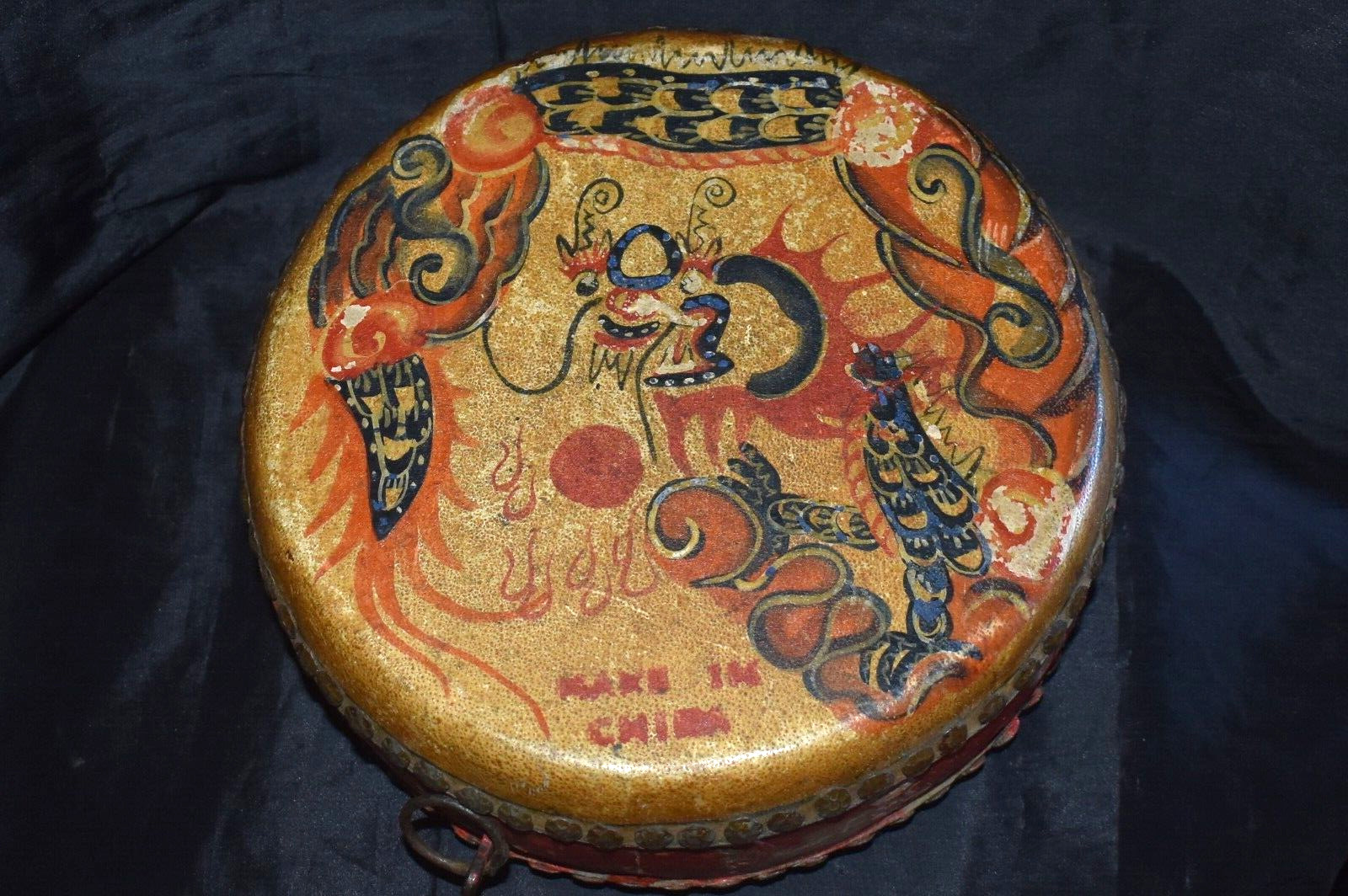 Antique Chinese Tom Tom Hand Painted Cafe-Skin Drum 1920s-1930s