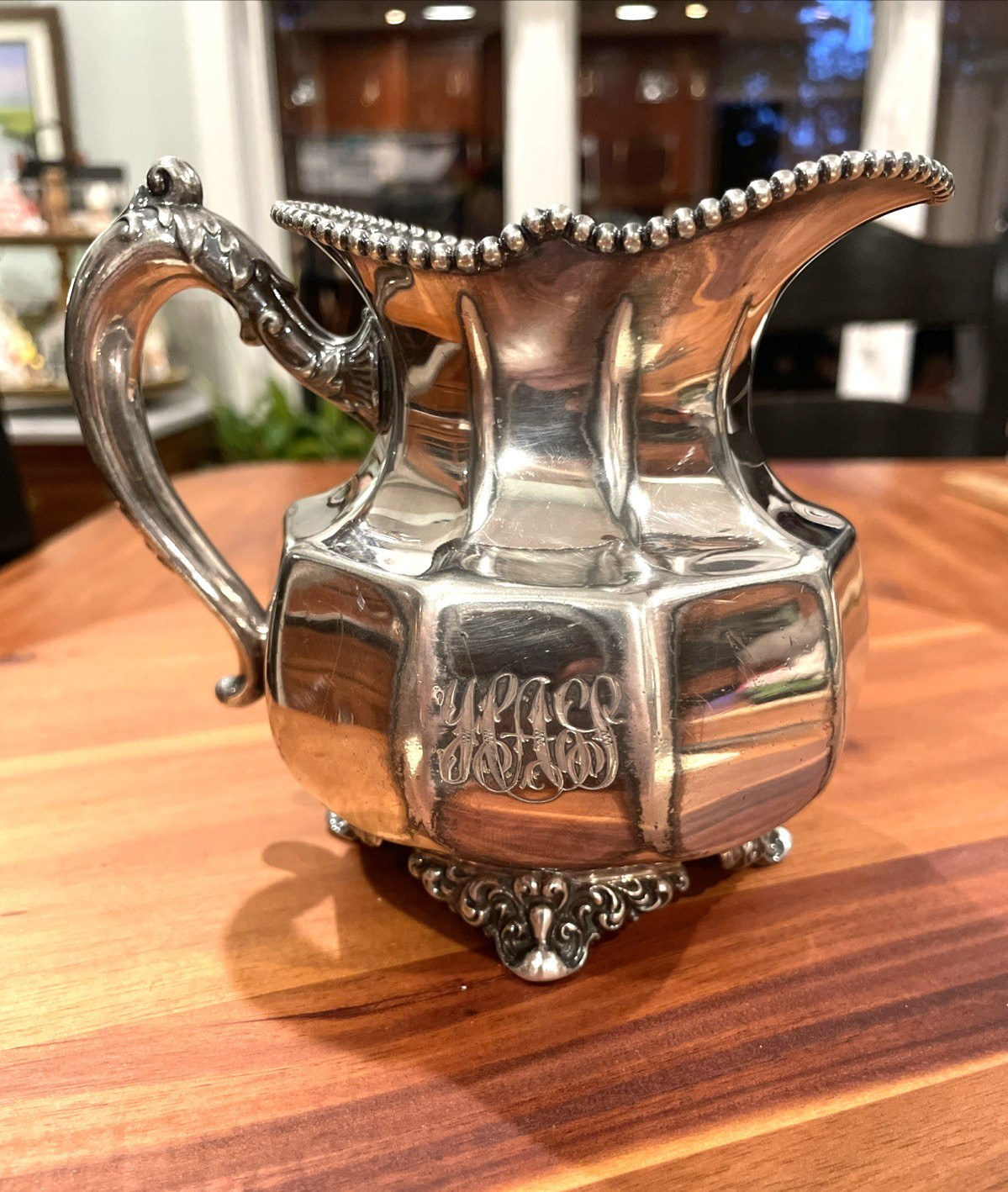Antique Rogers Smith Co Quadruple Plate Silver Pitcher Creamer Victorian Beaded