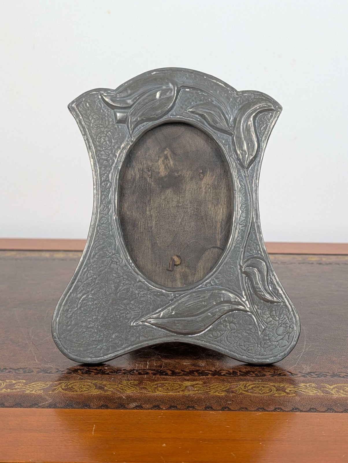 Art Nouveau period pewter picture frame with embossed tulip design c1900 antique