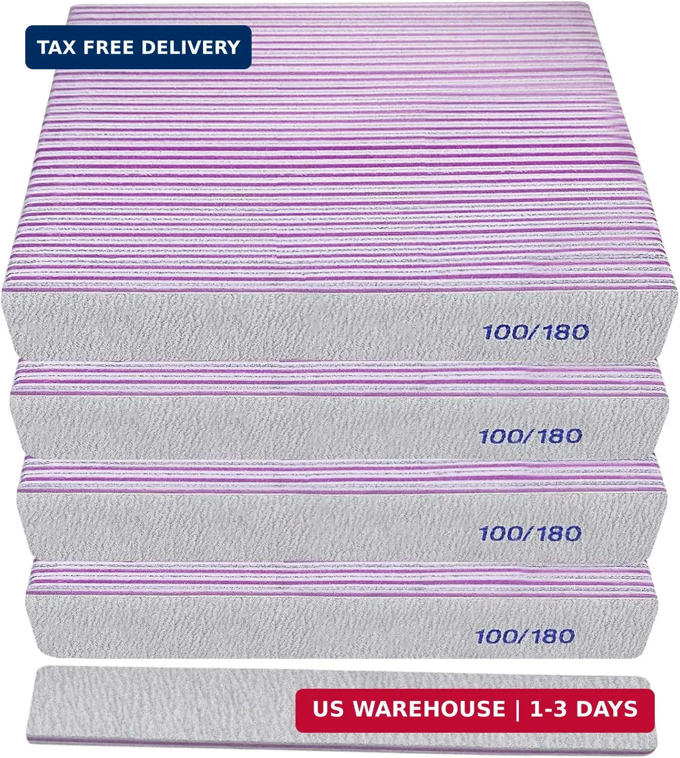 100/180 Grit Nail File (100 Pack), Emery Board Nail Files for Acrylic Nails and