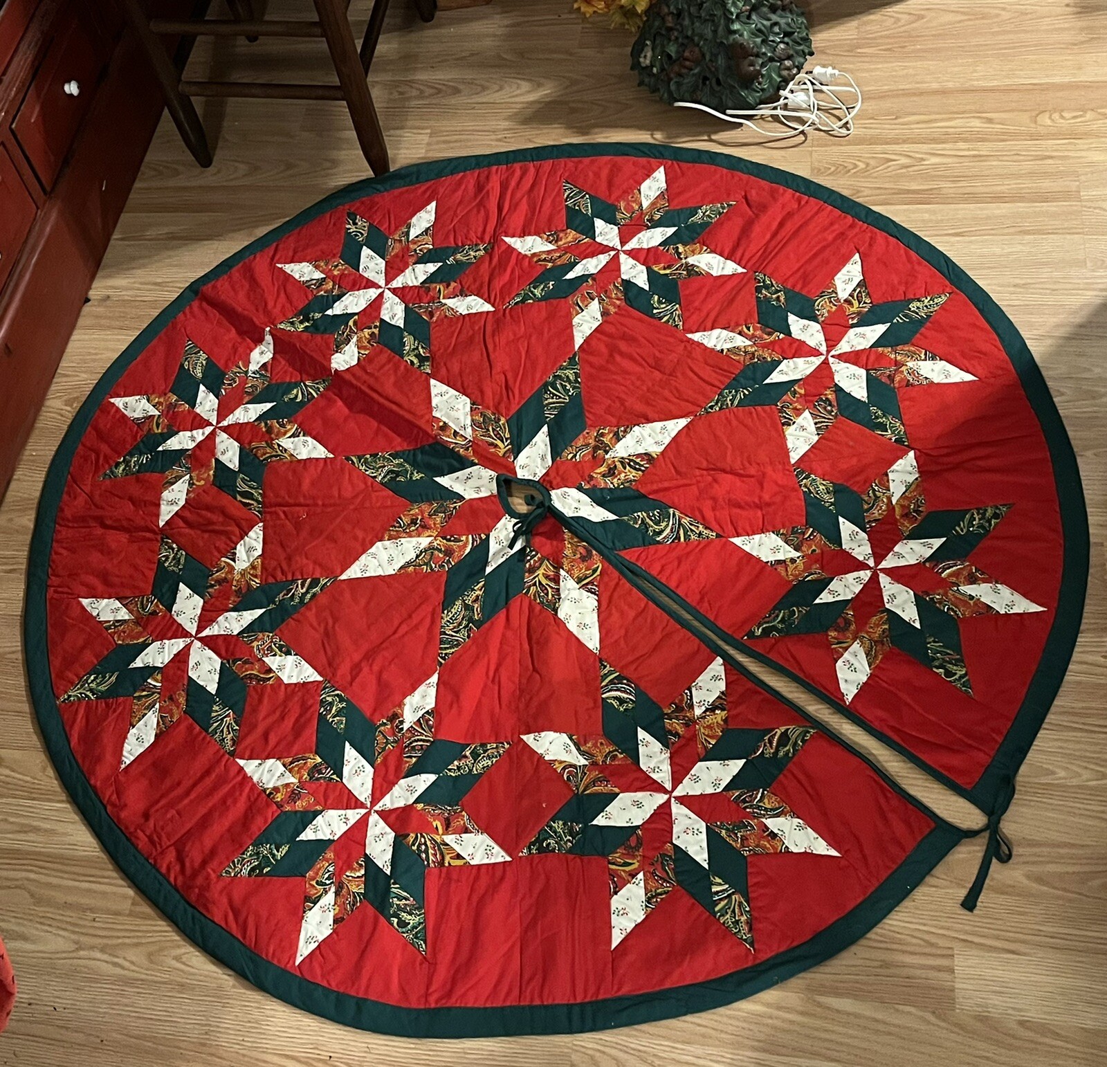 Red White Green Striped Primitive Country Christmas Fabric Scrap Rag Rug